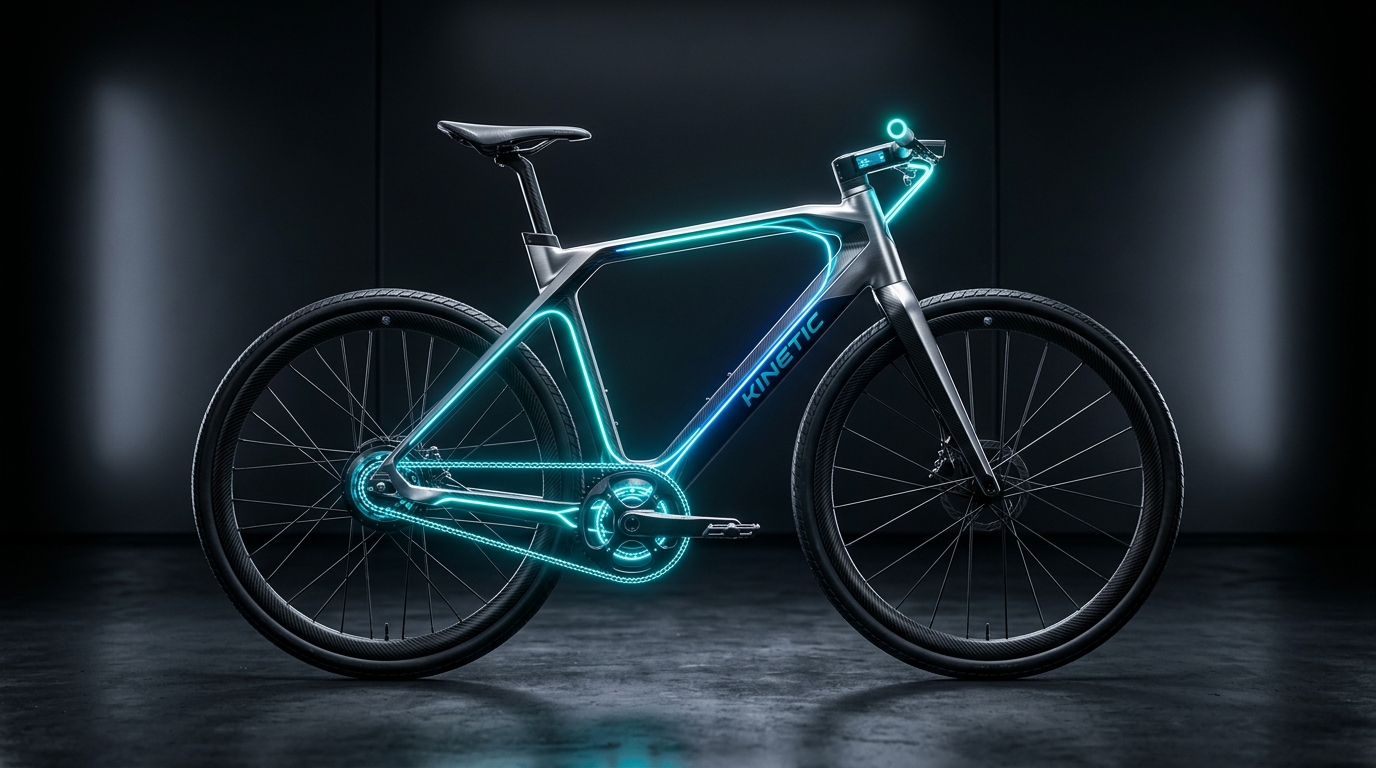 BoostBike Prototyp mit leuchtenden Rekuperations-Energieflüssen